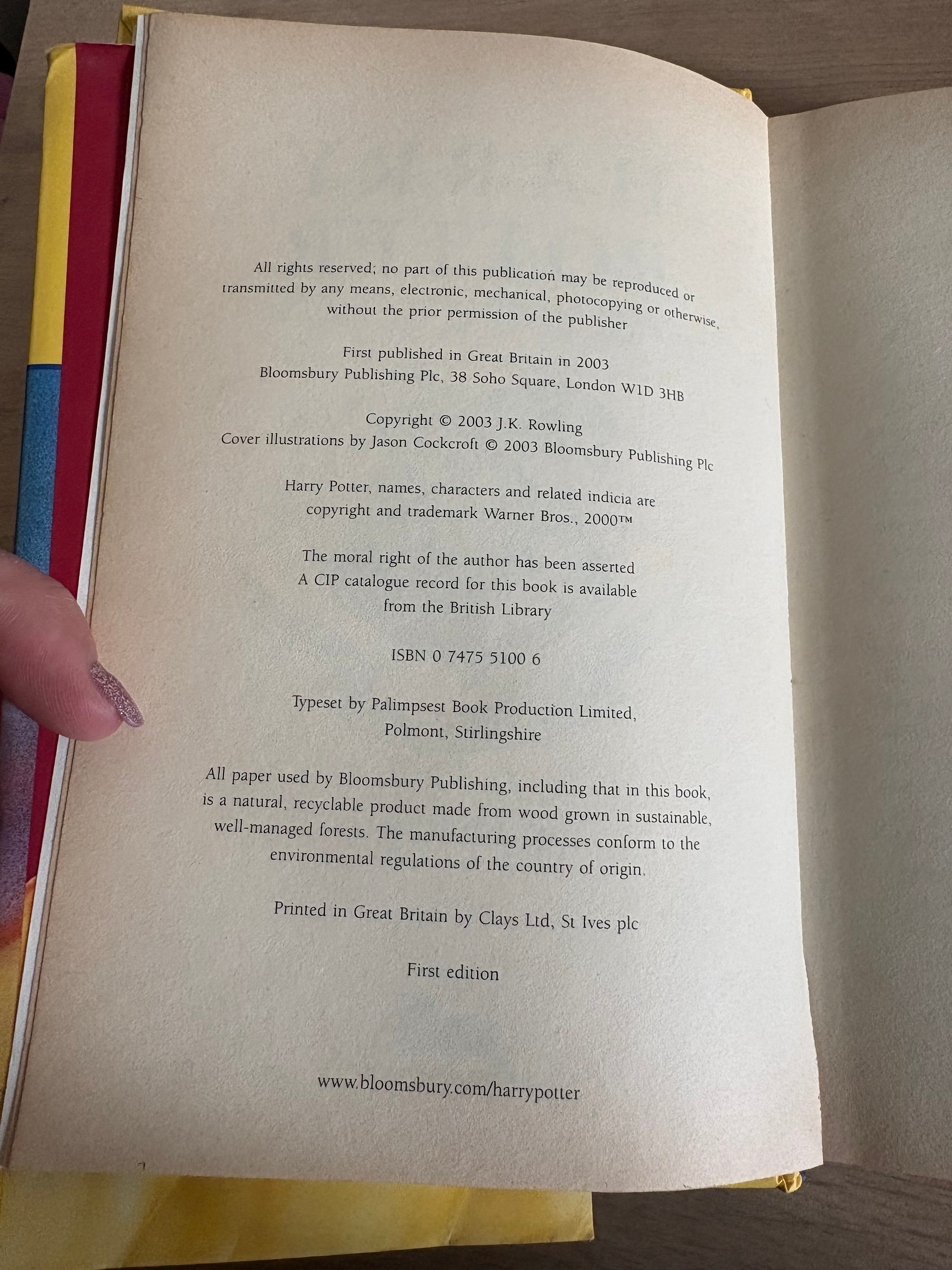 Collectables - Harry Potter and the Order of the Phoenix 1st/1st Edition with errors, with dust jacket