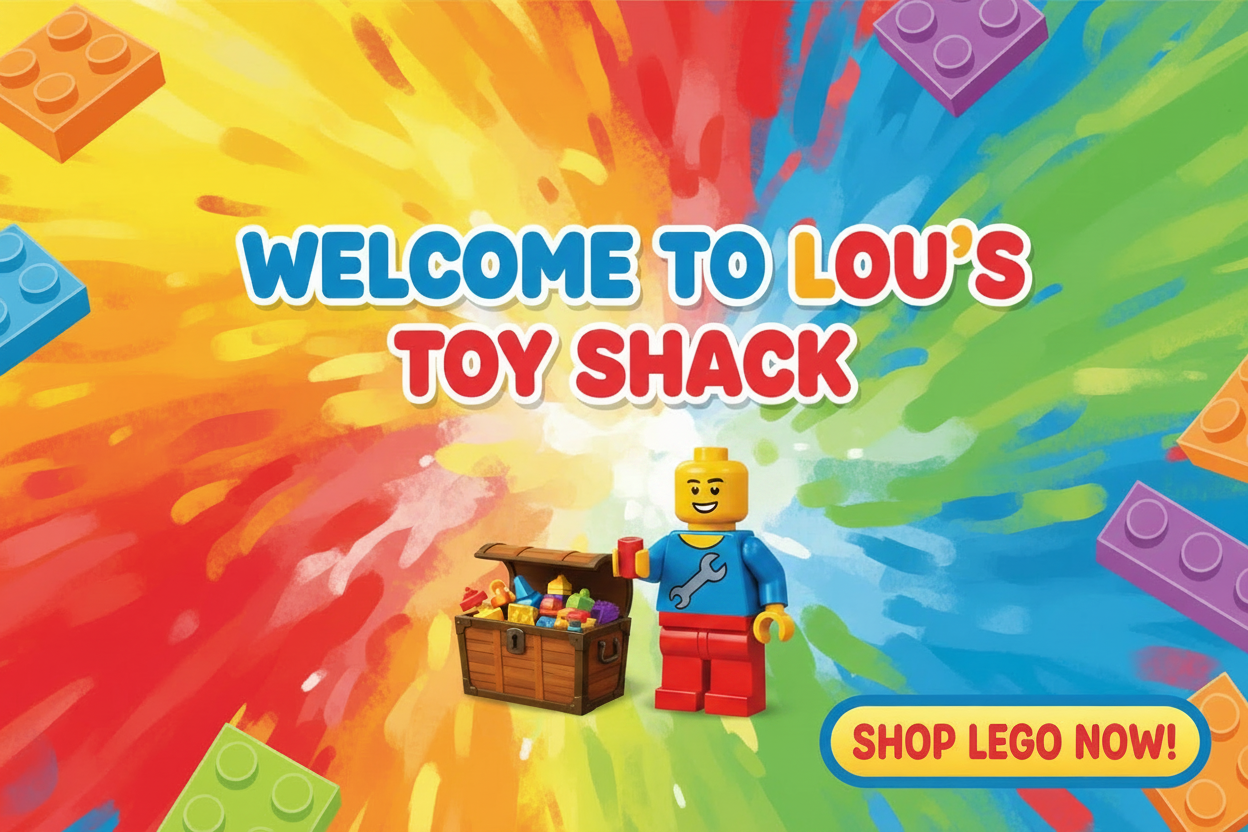 Lou's Toy Shack LEGO Banner with Minifigure
